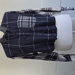 American Eagle Outfitters Navy Blue Plaid Button-Down Shirt